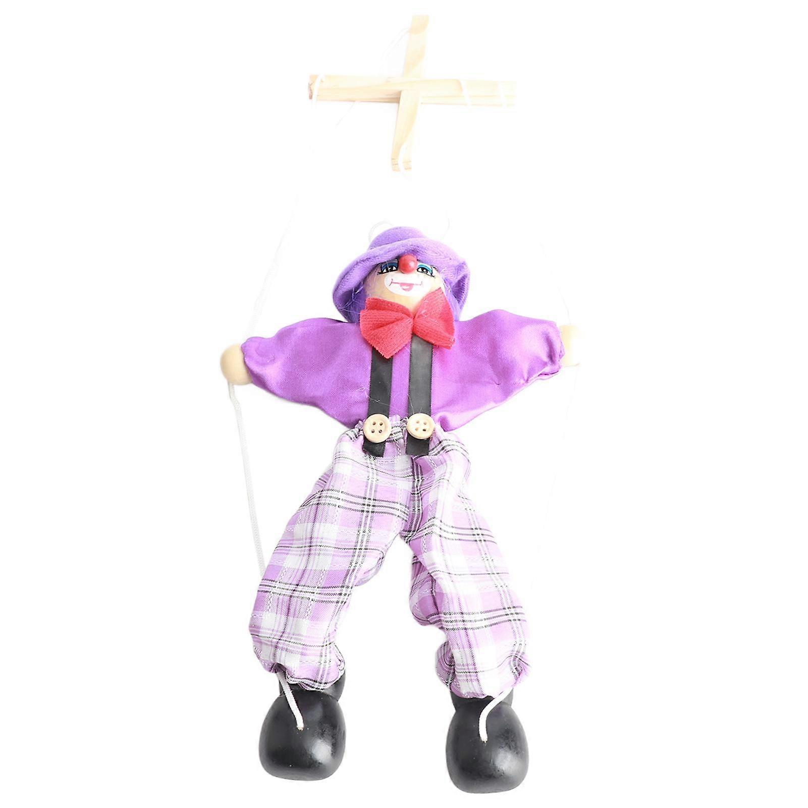 Funny Colorful Pull String Puppet Vintage Clown Wooden Marionette Handcraft Toys Joint Activity