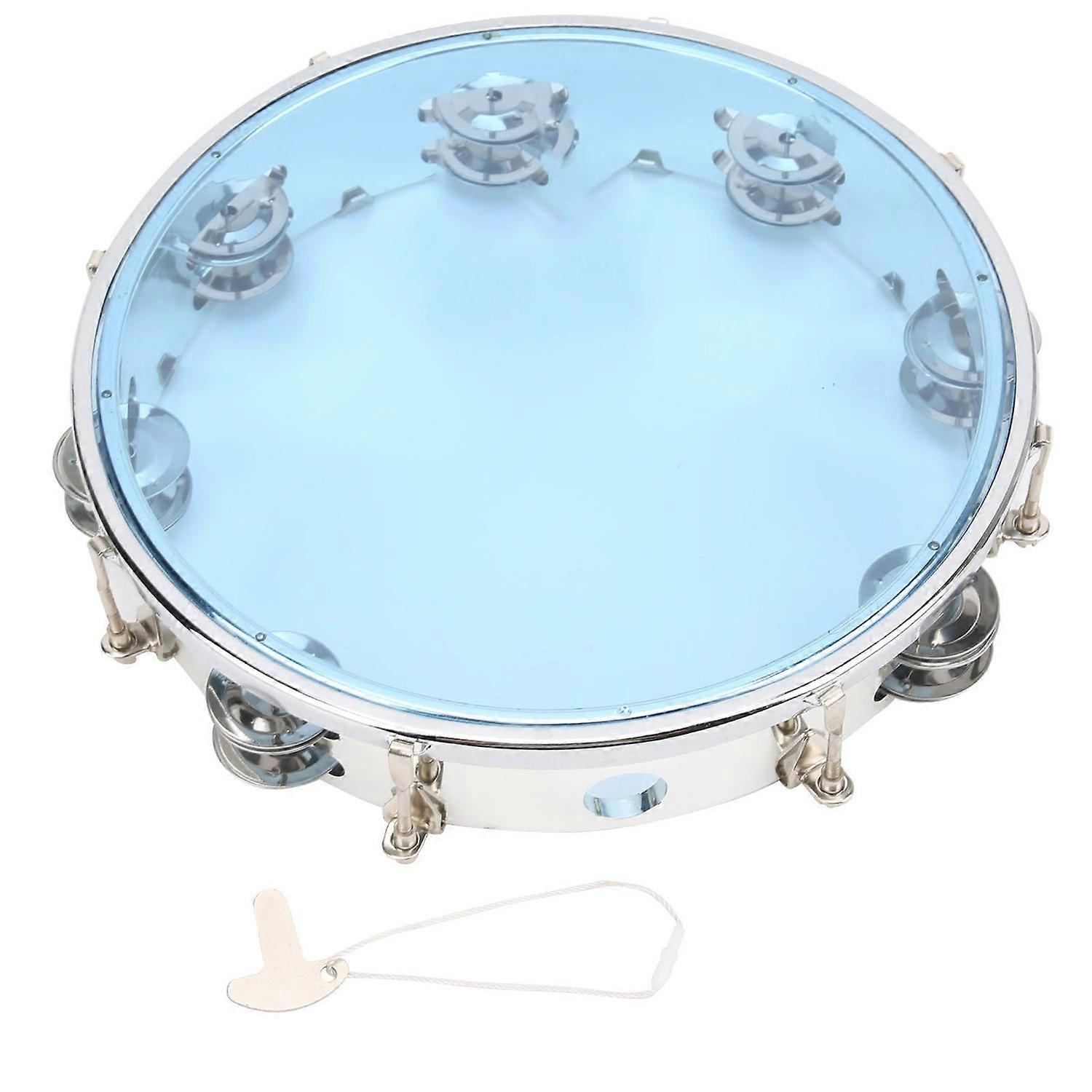 MBAT Tambourine Adjustable Double Row 10in Percussion Jingles Instrument for PartyBlue