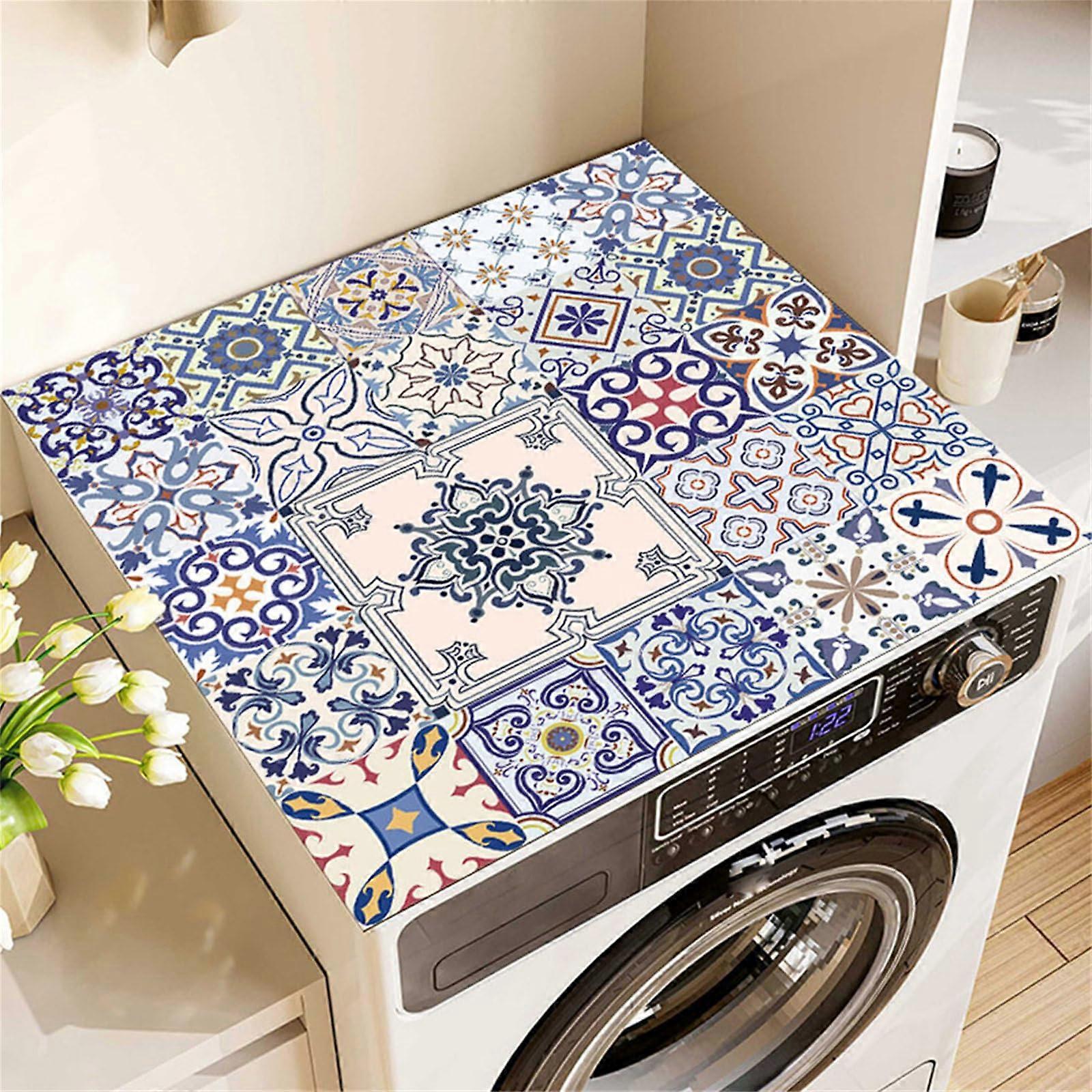 Washer and Dryer  Protector Silicone Mat, Absorbent Quick Dry Anti Slip Cover for Laundry Room (Blue, 50x50cm)