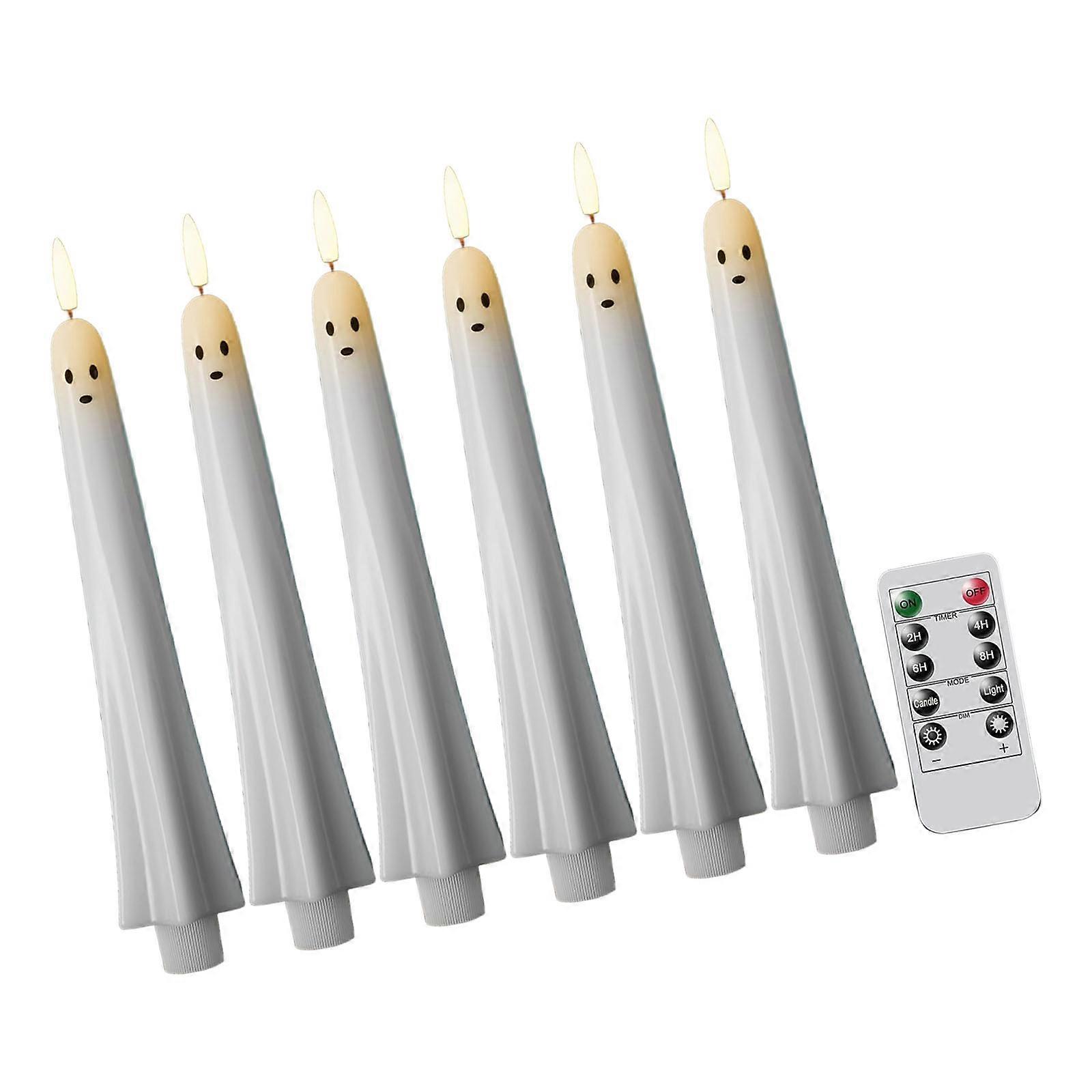 Flameless Ghostly LED Taper Light For Party PVC Construction Easy Switching Remote Controls Battery Operated Candlestick  6PC