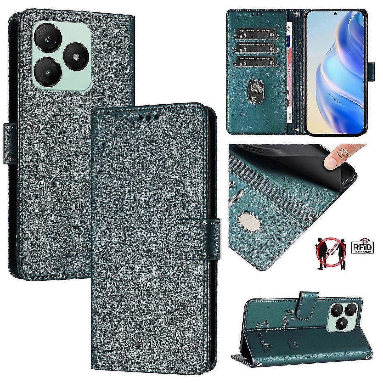 RFID Blocking Leather Phone Case with Smile Embossing Design