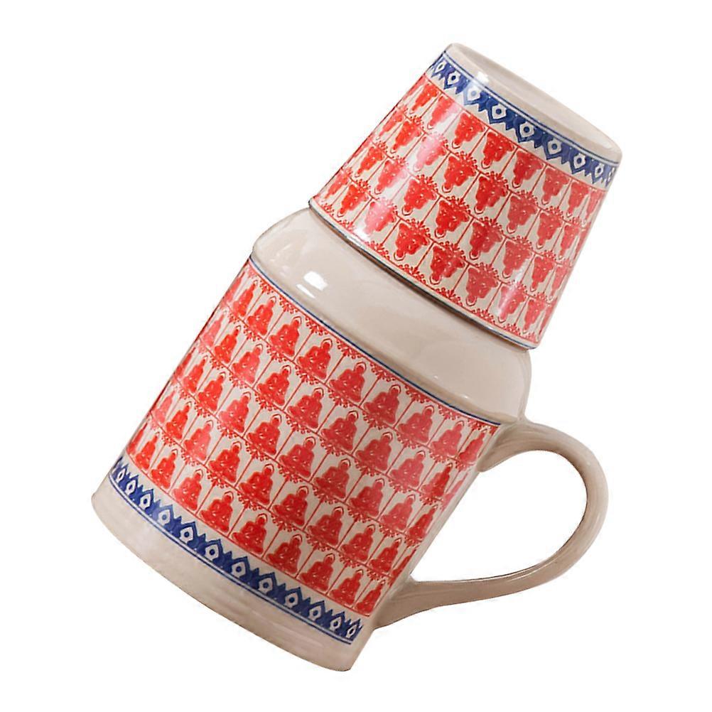 Ceramic Red Carafe and Cup Set for Storage Use 1Set with Handle