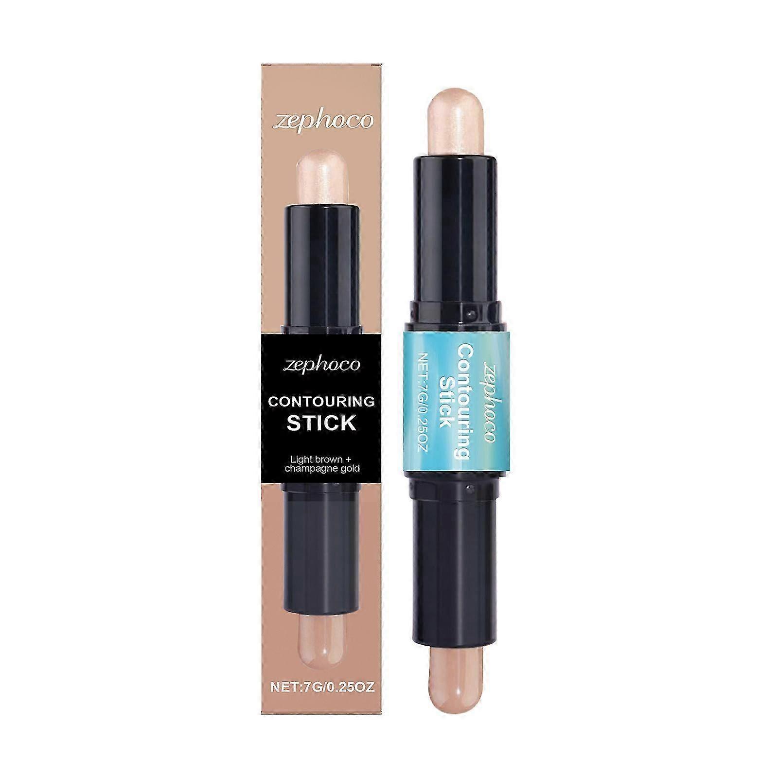 Zephoco 2-In-1 Facial Shaping And Contour Stick (Light Brown + Champagne Gold) Natural Brightening Light Texture Not Heavy Contour Modification Stick
