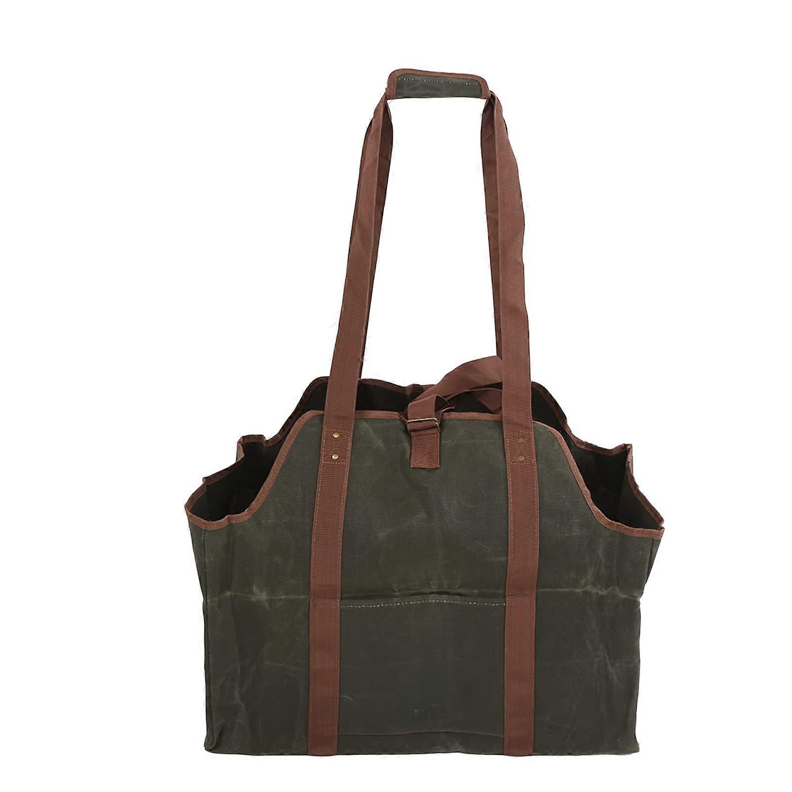 Large Canvas Firewood Carrier Bag with Adjustable Shoulder Strap, WaterResistant, 23.7x11.3in