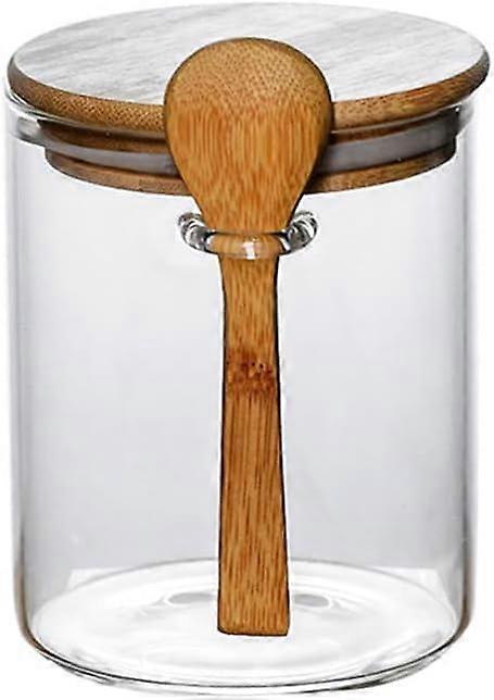 Glass Sugar Bowl with Spoon, Airtight Sugar Container for Coffee Bar, Rustic Wooden Lid Design