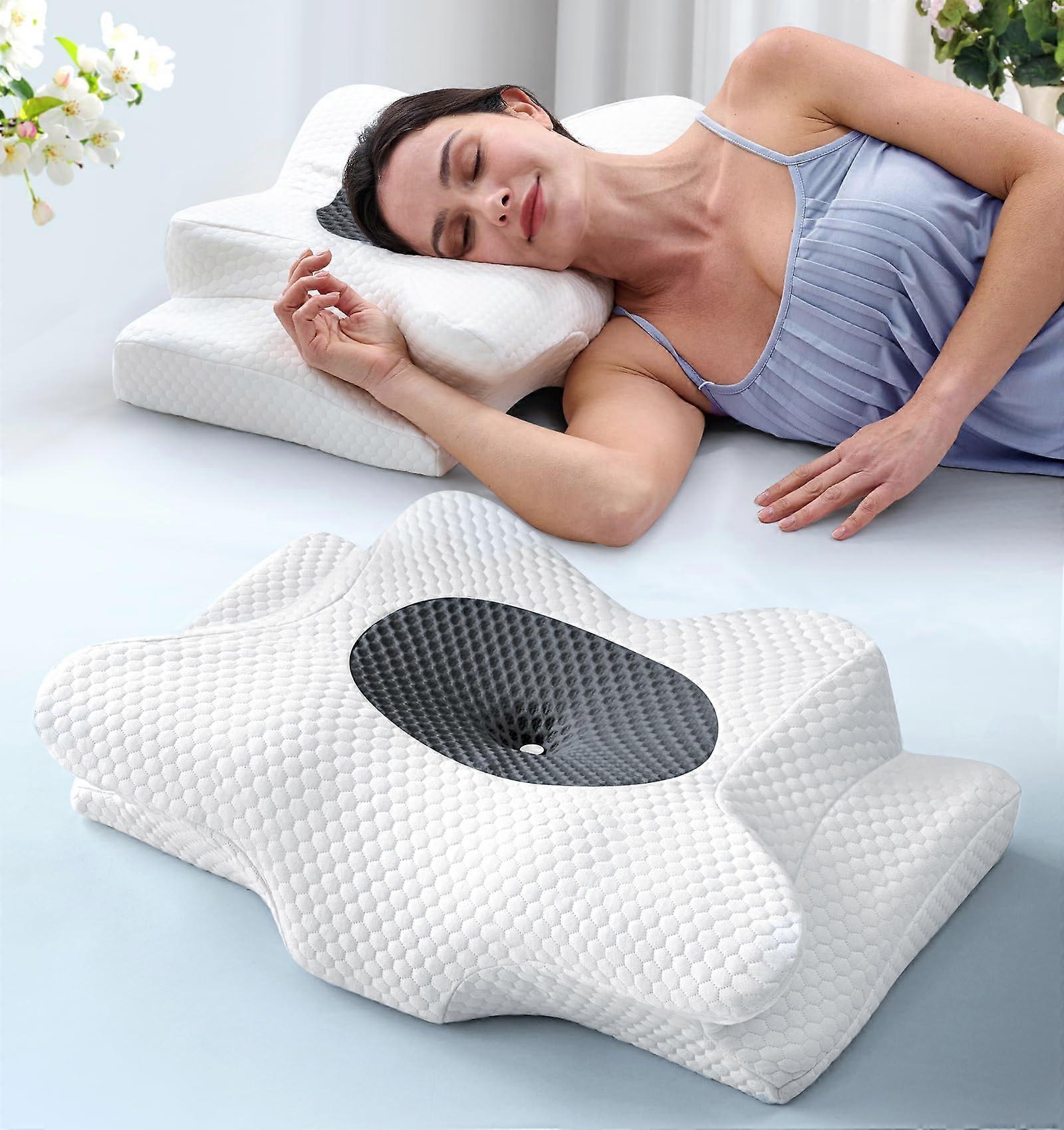 Cervical Neck Pillow with Ergonomic Contour, Cooling Memory Foam and Dual Height for Pain Relief