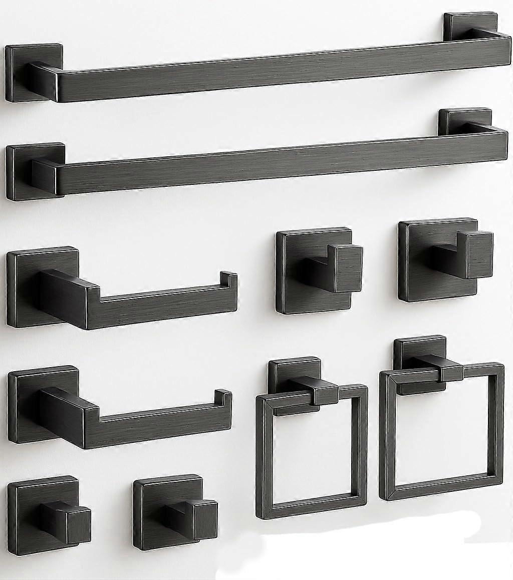 Charcoal Grey 10Piece Bathroom Hardware Set, FingerprintResistant Modern Accessories Kit with Towel Bars, Rings, Hooks and Toilet Paper Holders