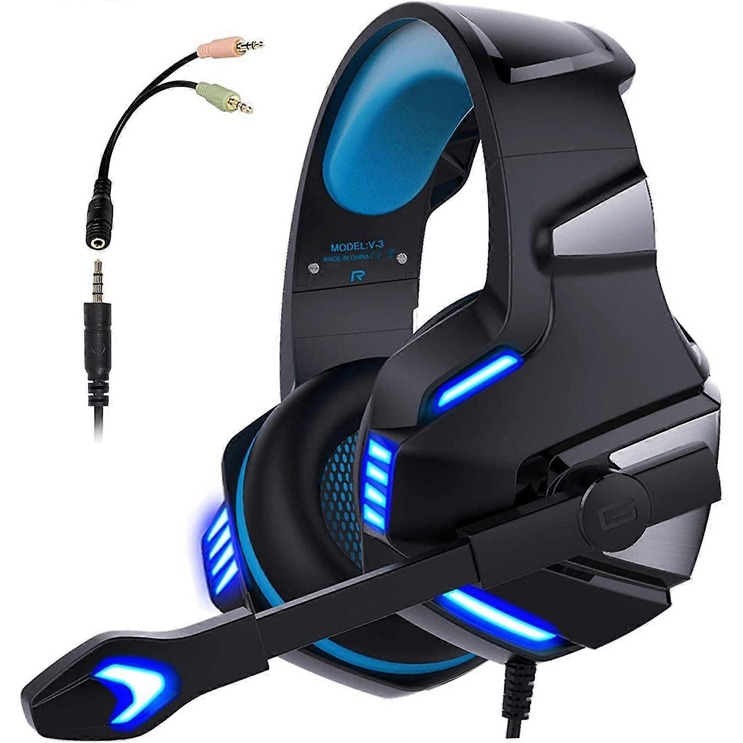 V3 OverEar Wired Gaming Headset 3.5mm + USB ESports 50mm Driver Automatic Noise Reduction Black Blue