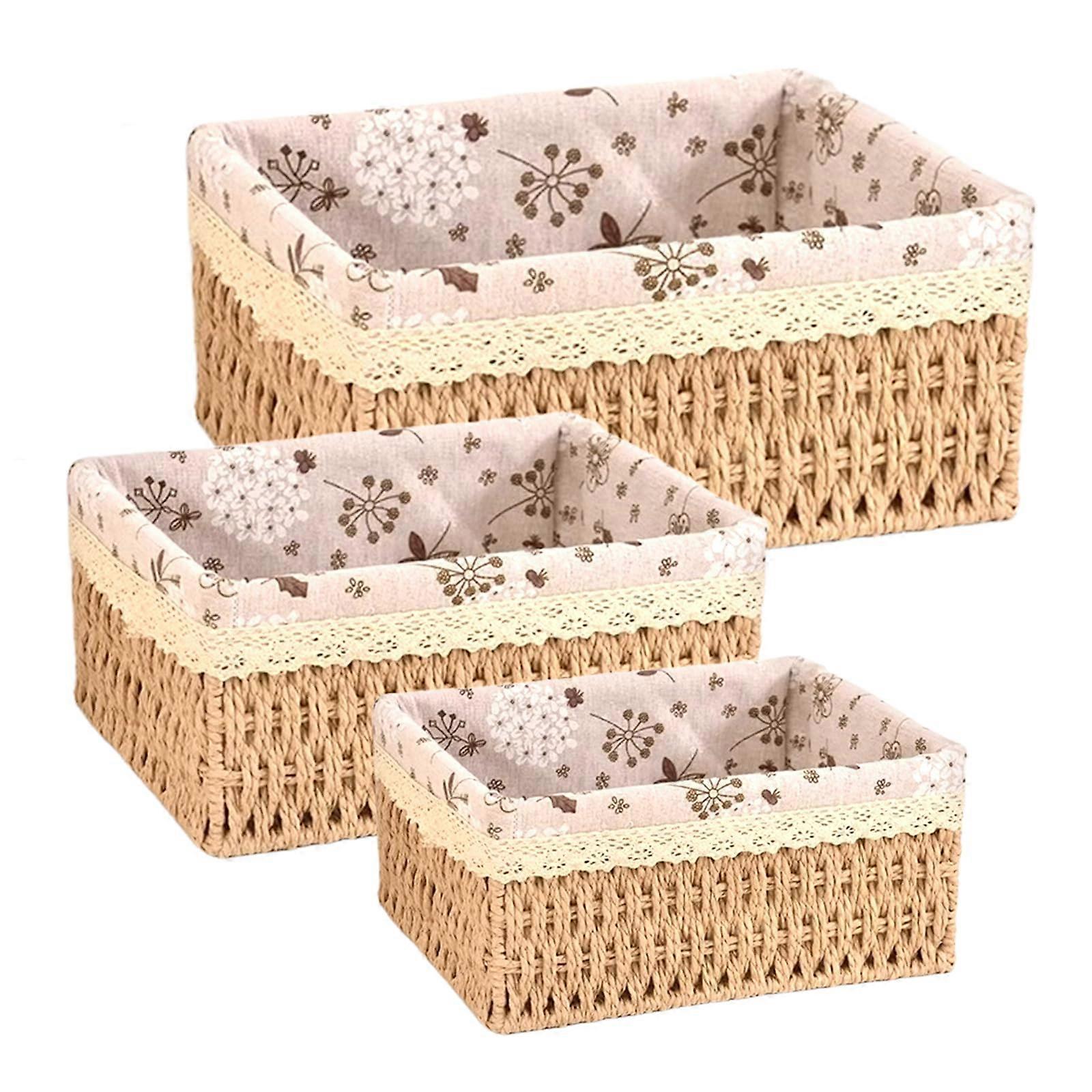 Wicker Storage Baskets Set with Liner, Handwoven MultiSize Metal Frame for Home Organization (3 PCS)
