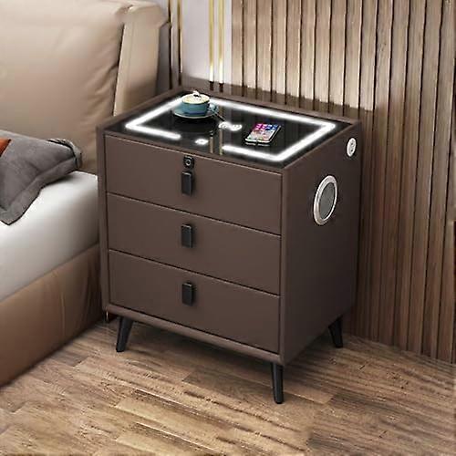LED Nightstand with Touch Control Light, USB Charging, Bluetooth Speaker, 3 Drawers, Brown