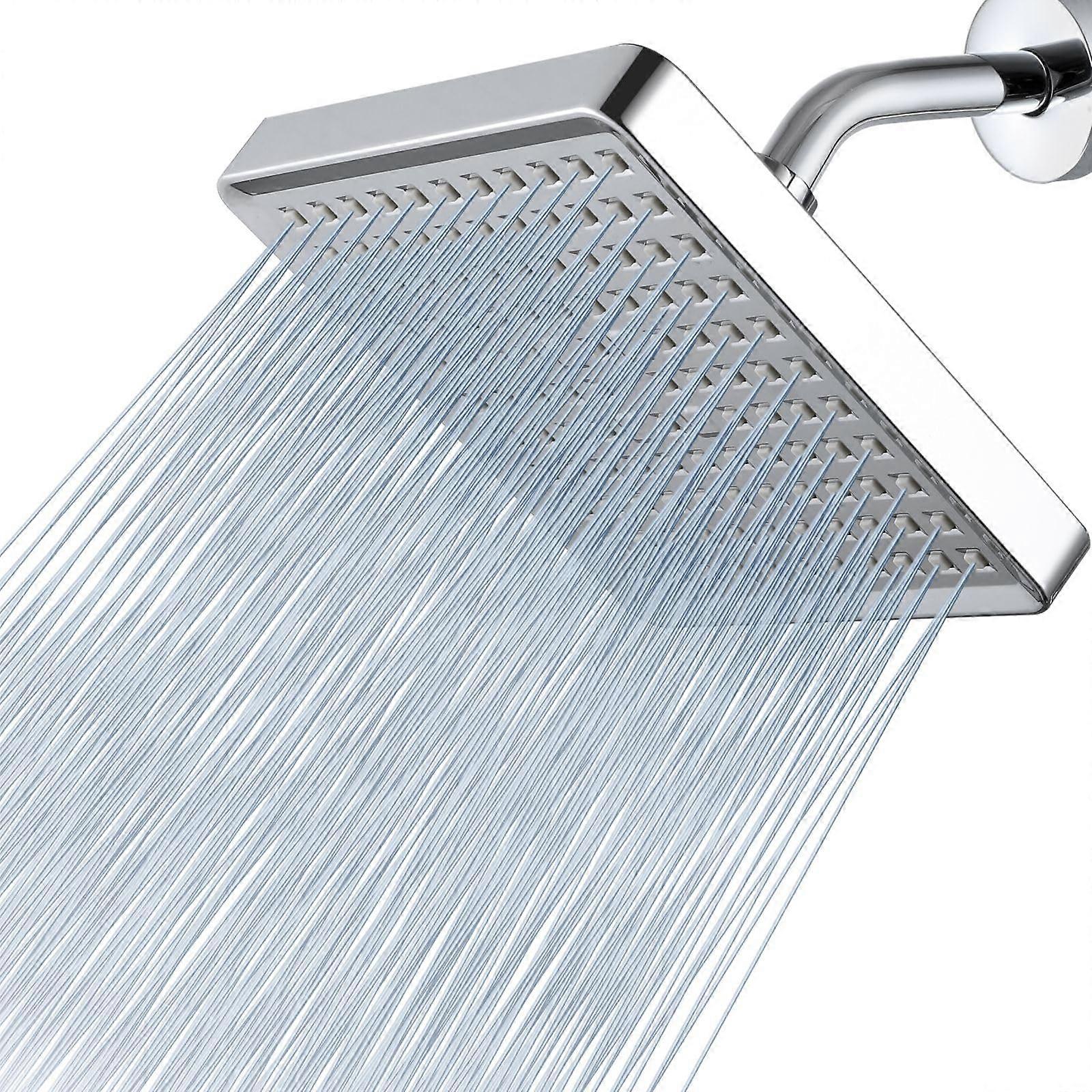 Pressure Rain Shower Head Chrome 6 Inch Square Luxury Adjustable Flow Easy Clean AntiLimescale