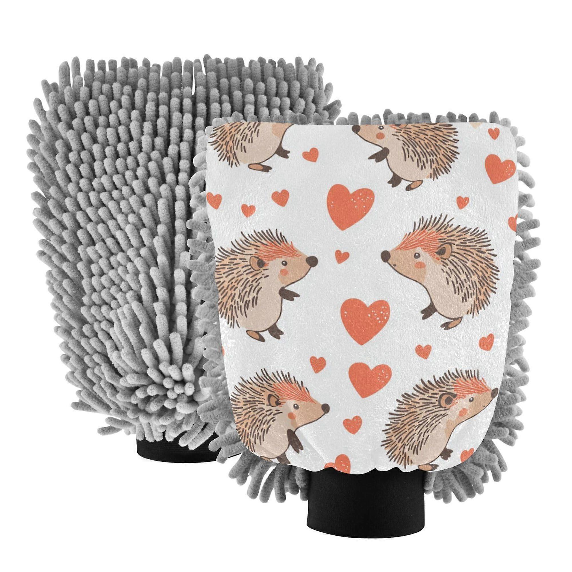 2 Pack DualSided Microfiber Car Wash Mitts, Scratch Chenille Glove, Large Size Multicolor