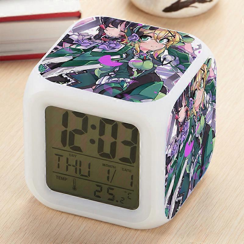 Japanese anime "Symphogear" mini alarm clock with LED seven-color changing square clock, creative desktop silent alarm.
