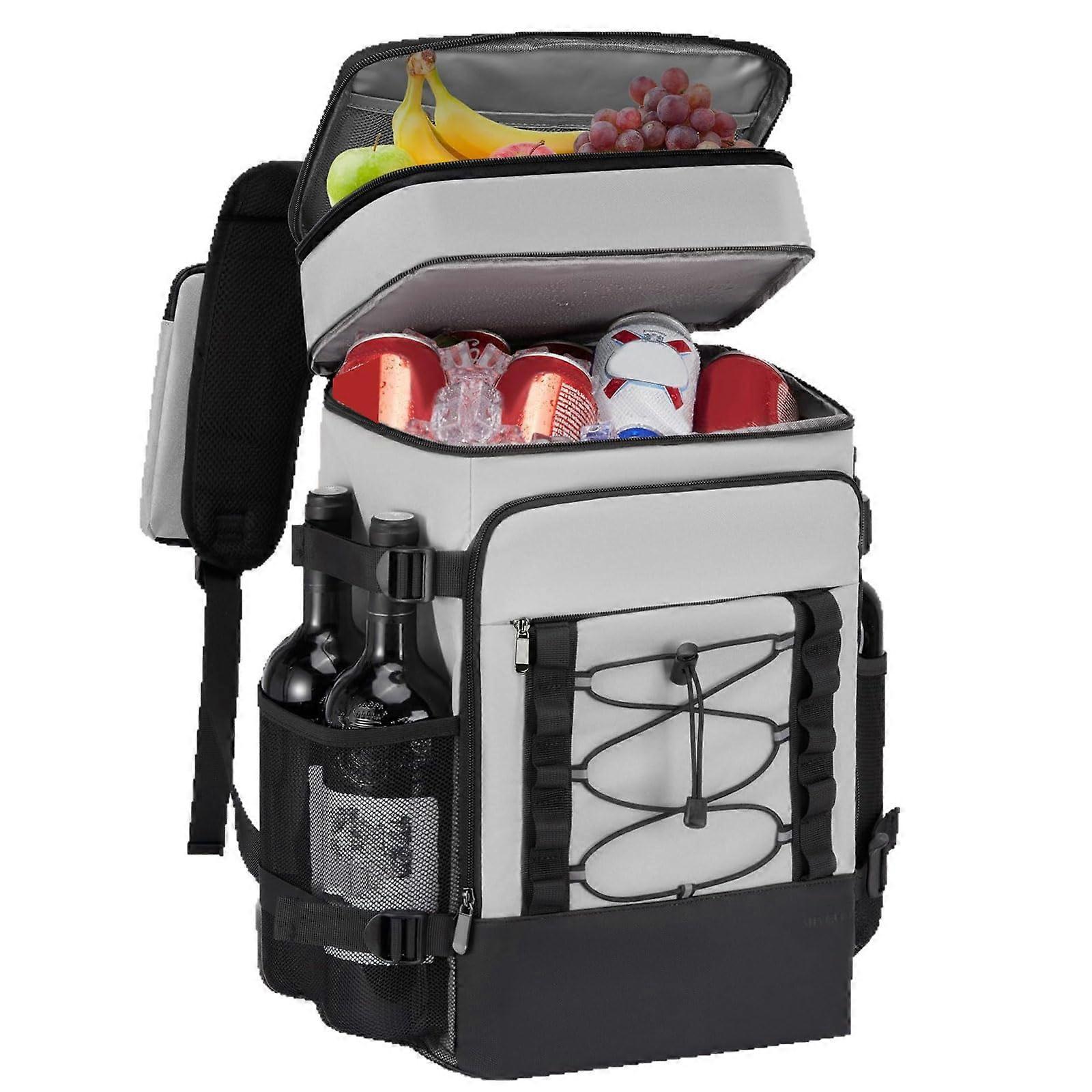 Cooler Backpack with Thick Thermal Insulation, Leakproof Design, Large Capacity for Camping and Hiking, Grey