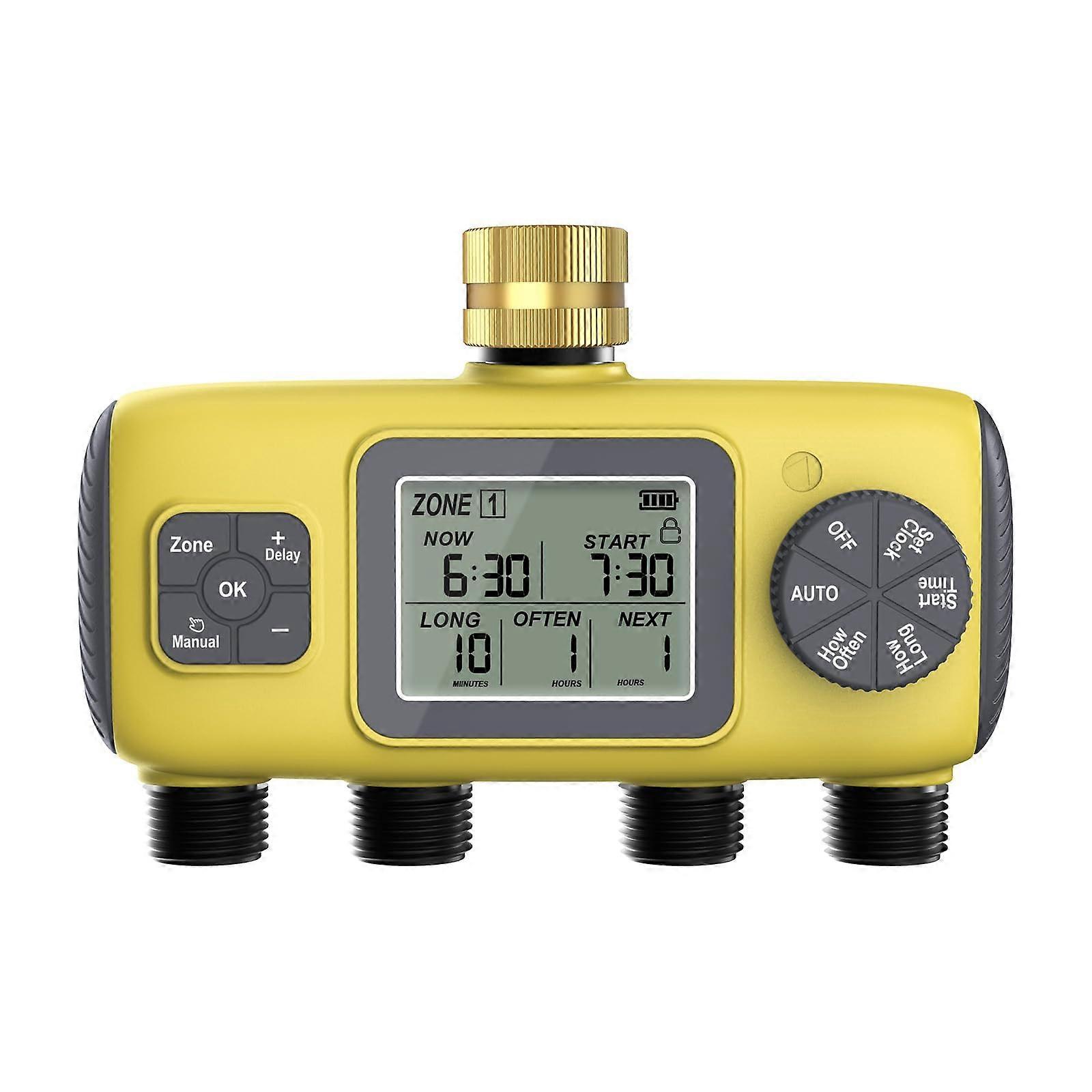 4 Zone Garden Irrigation Timer with Weatherproof Battery Operation and Programmable Rain Delay