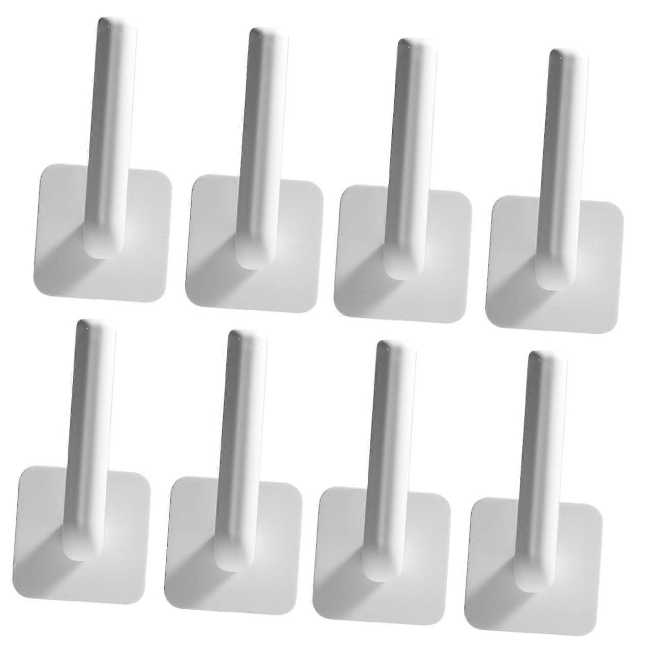 8pcs White Adhesive Wall Hooks NoDrill SpaceSaving for Bathroom Kitchen Towels Coats Keys