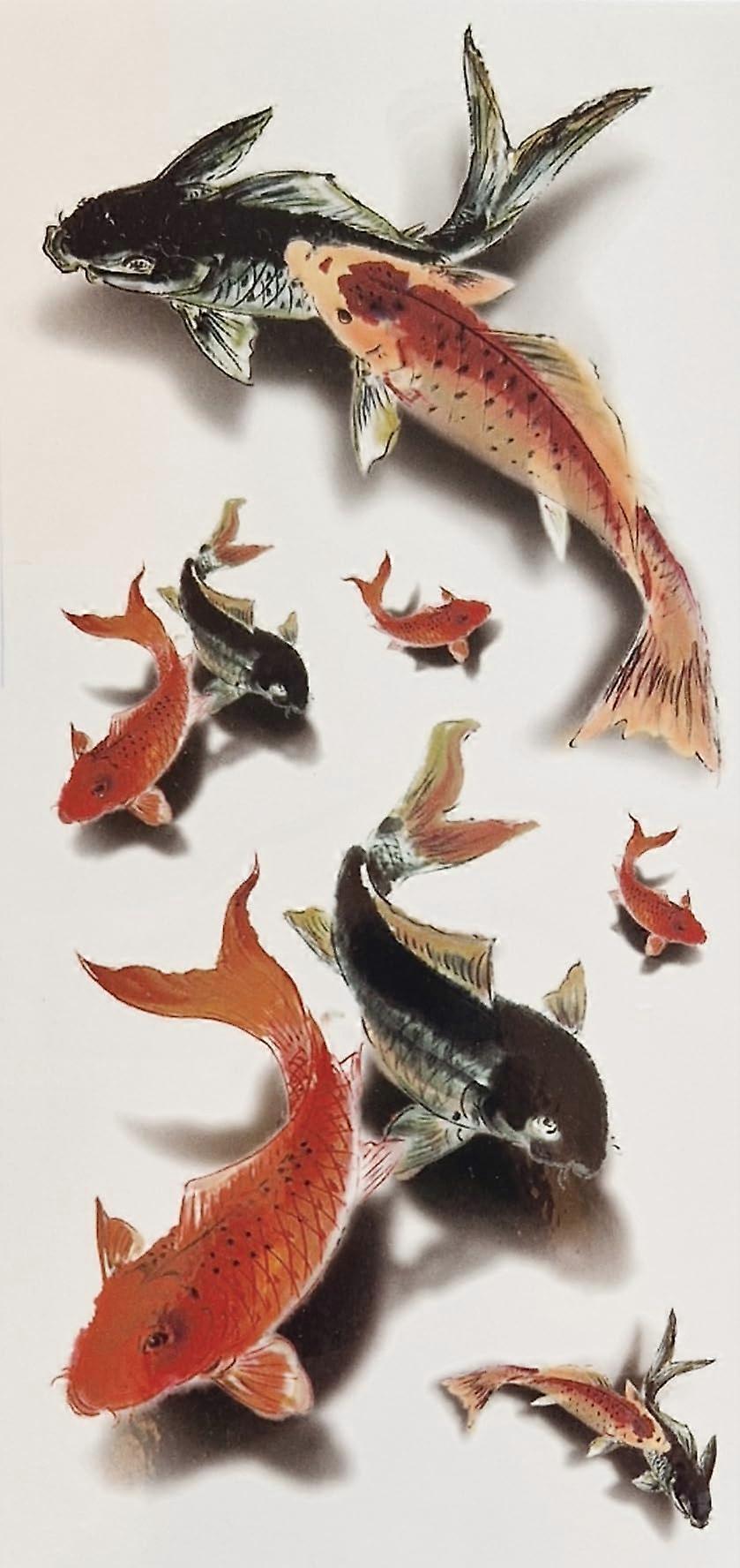 3D Koi Fish Temporary Tattoos Set with Realistic Effect, Waterproof Body Art Stickers