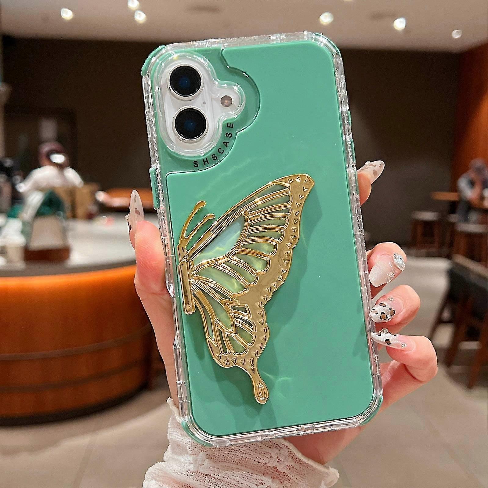 For iPhone 16 Plus Case Butterfly Kickstand TPU+PC Drop-Proof Phone Cover