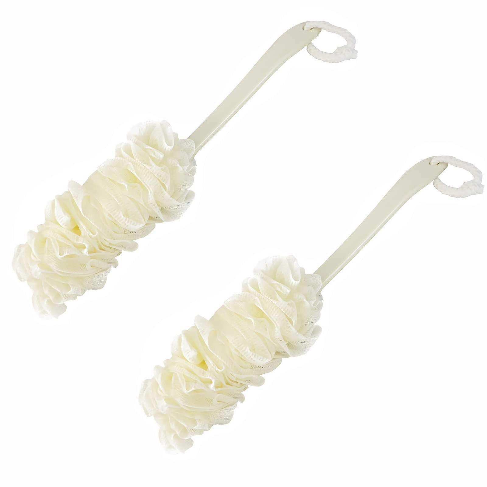 Back Scrubber for Shower Long Handle Bath Brush Exfoliating Sponge with Ergonomic Grip 2 Pack White
