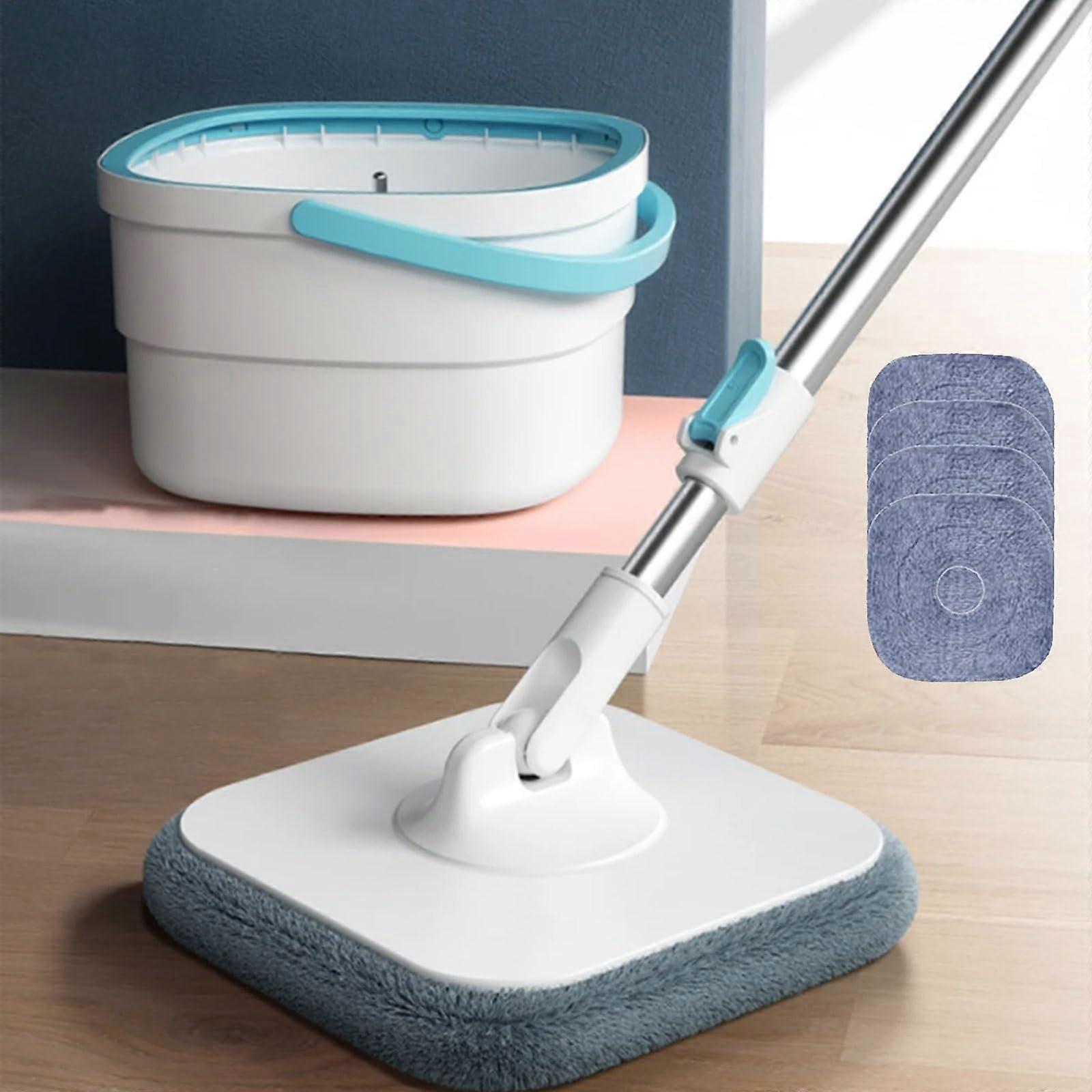 Spin Mop and Bucket Set with Dual Water Separation, 360° Microfiber Floor Mop, 4 Replaceable Pads, Blue
