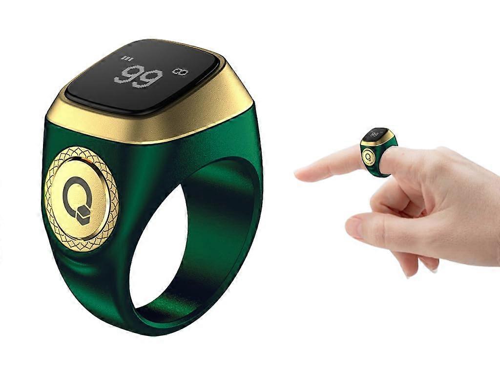 Smart Tasbih Counter Ring with OLED Display, Bluetooth Sync, Vibration Alerts, Green 20mm
