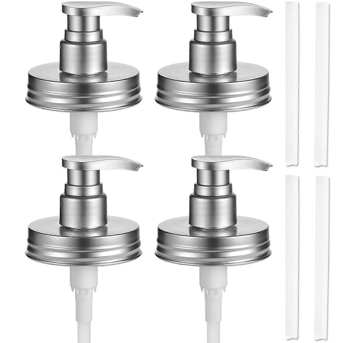 Soap Dispenser Pump Replacement with Leakproof Silver Lids for Mason Jars, Kitchen and Bathroom, 4 Pack