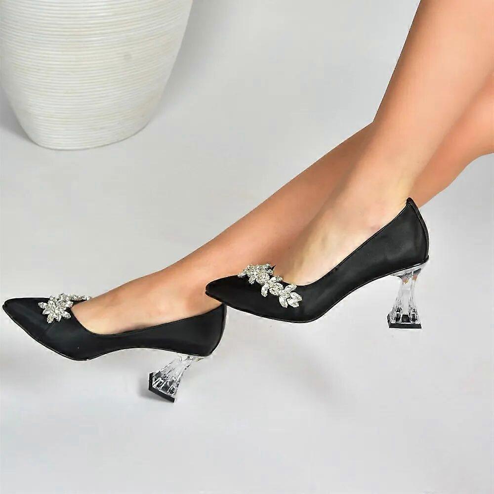 Black Rhinestone Low Heel Wedding Shoes RA-050