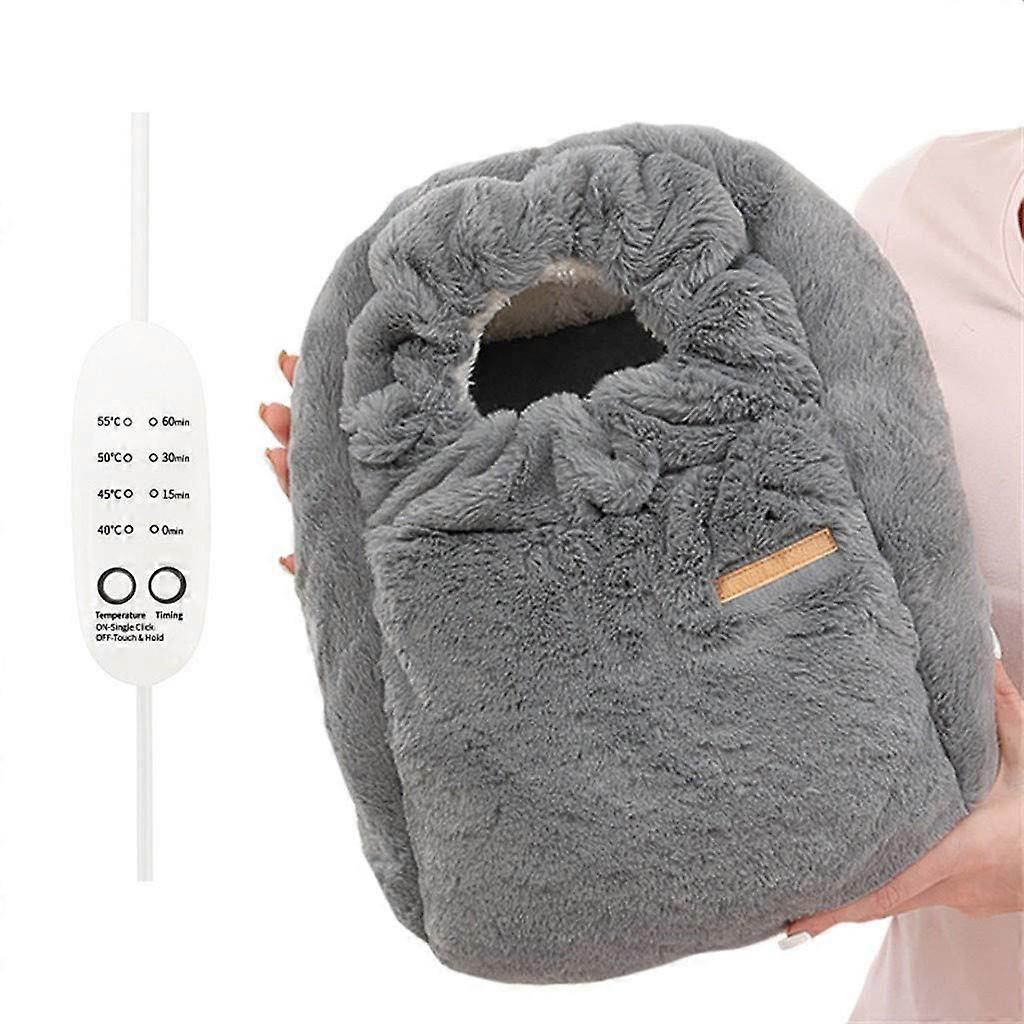 USB Heated Foot Warmer Slippers with 4Level Temperature, Massage, Timer, AntiSlip Sole, Gray