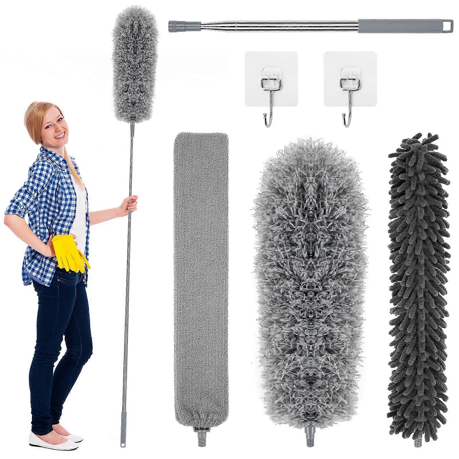 Telescopic Duster with Long Extendable Handle, Bendable Washable Microfiber Head for Ceilings Cobwebs
