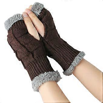 Gants courts sans doigts avec trou pour le pouce, mitaines, chauffe-bras d'hiver, cadeaux de Noël pour votre bien-aimé(e) (19,5 cm, couleur café)
