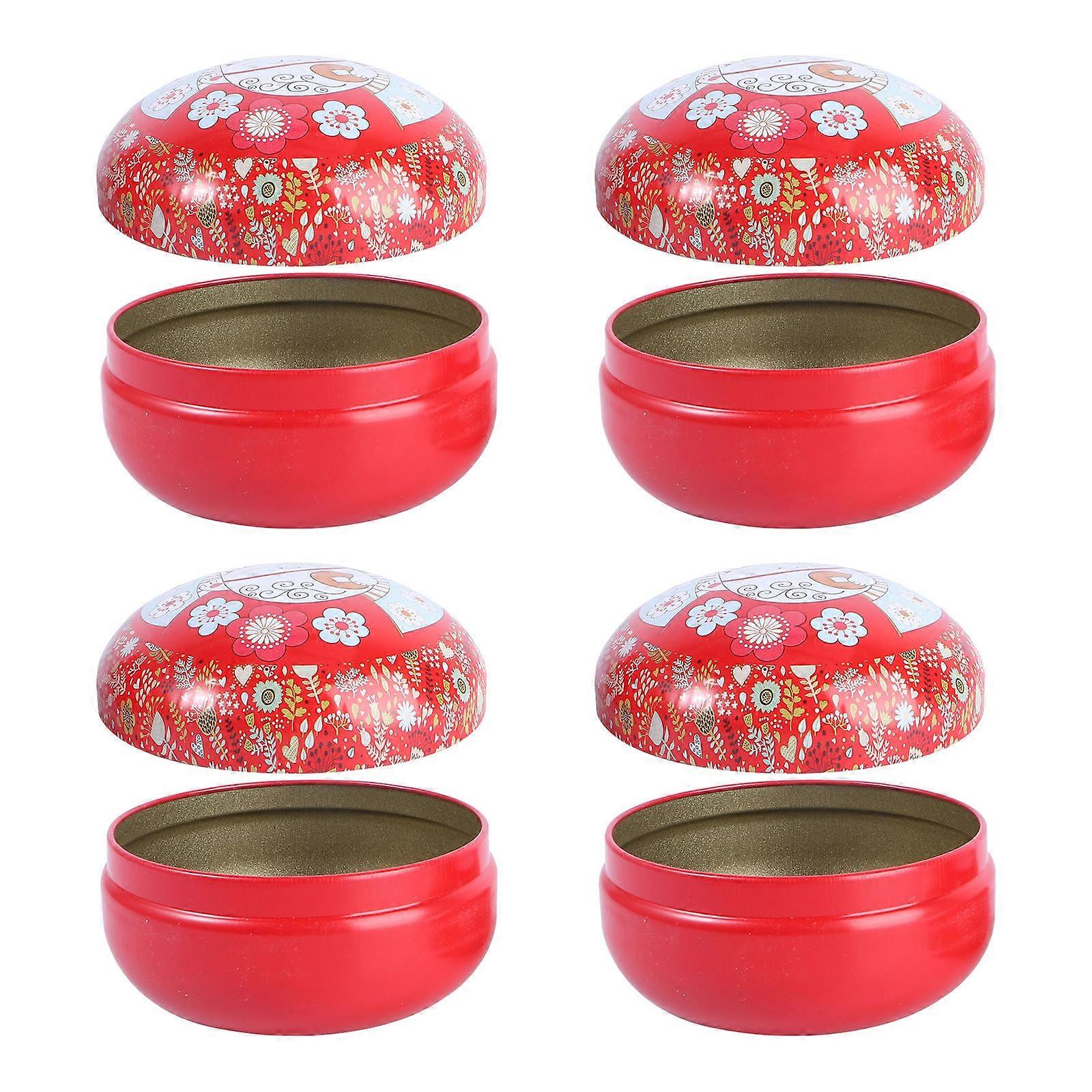 Candy Packing Boxes Round Tinplate Candy Boxes for Storage 4Pcs Red