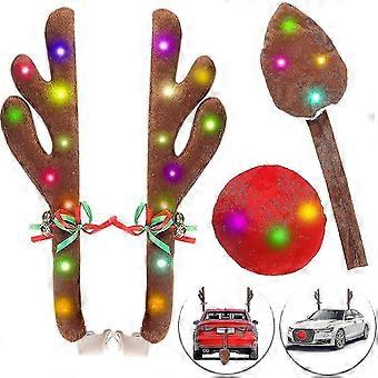 Reindeer Antlers For Cars, Reindeer Christmas Antlers Car Kit With Led Lights, Reindeer Car Kit