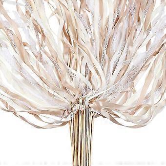 40 Pieces Ribbon Wedding Streamers with Bells, Lace Fairy Wand Stick Party Ribbon Streamers Chromatic Silk Streamers for Party, Birthday and Holiday (