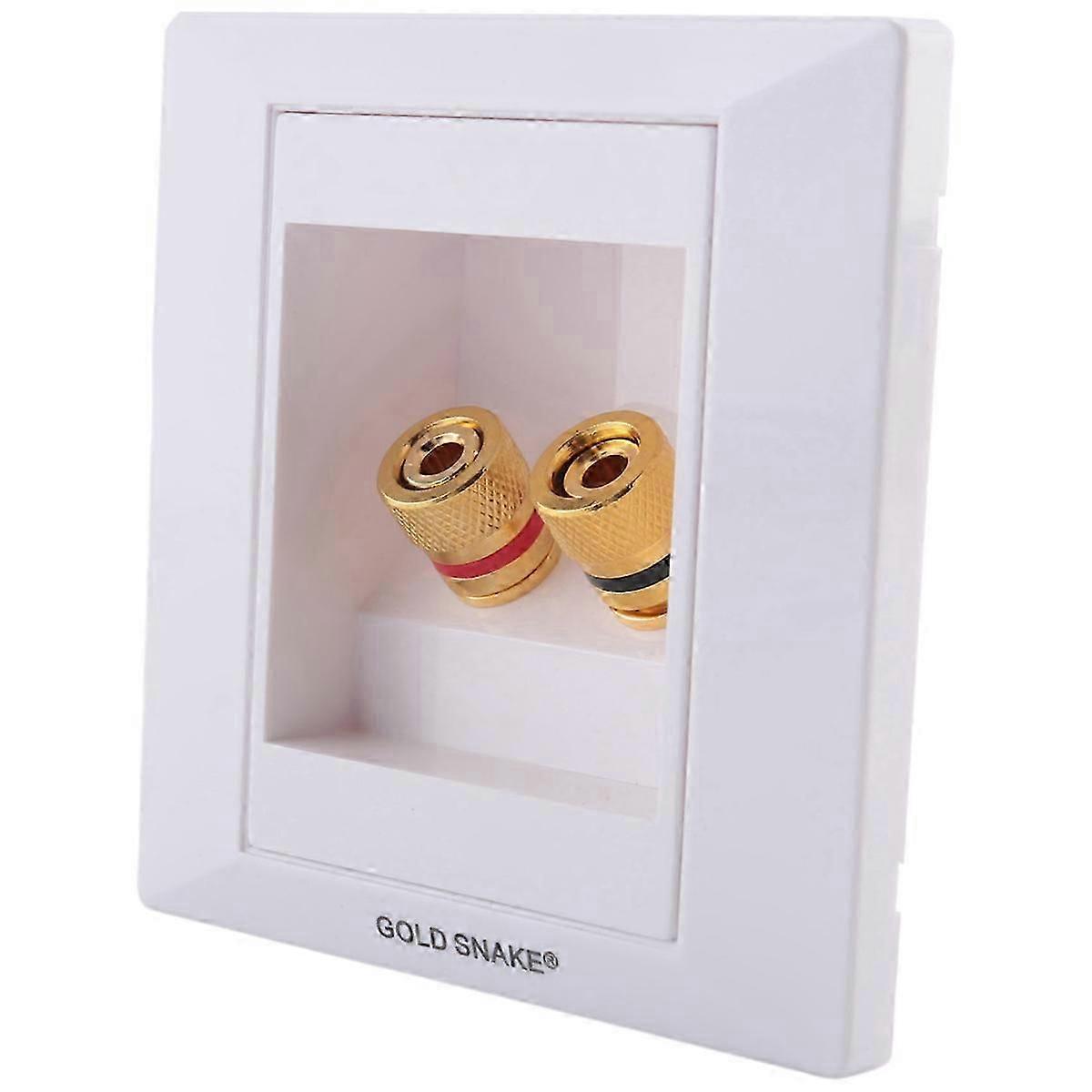 Wall Socket with 2 Gold-Plated Speaker Ports, White Banana Plug Connection for Audio Systems, Easy Wall Mount