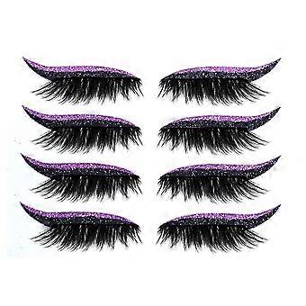 Reusable Glitter Eyeliner Stickers 8 Pairs Waterproof Eyelash Stickers with Natural Voluminous Look Purple