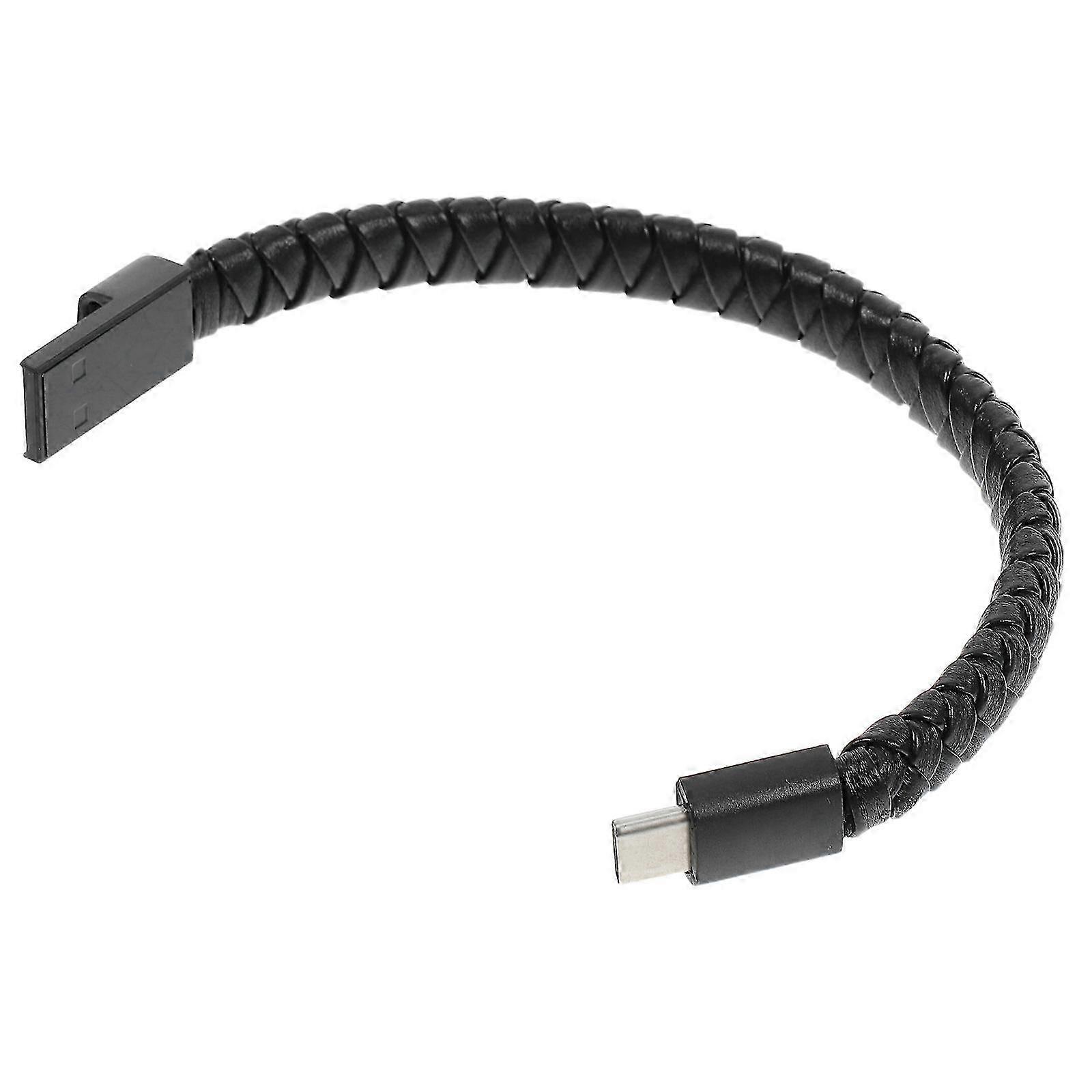 20cm USB Type C Data Sync Cable Braided Wristband Style Charging Cable (Black)