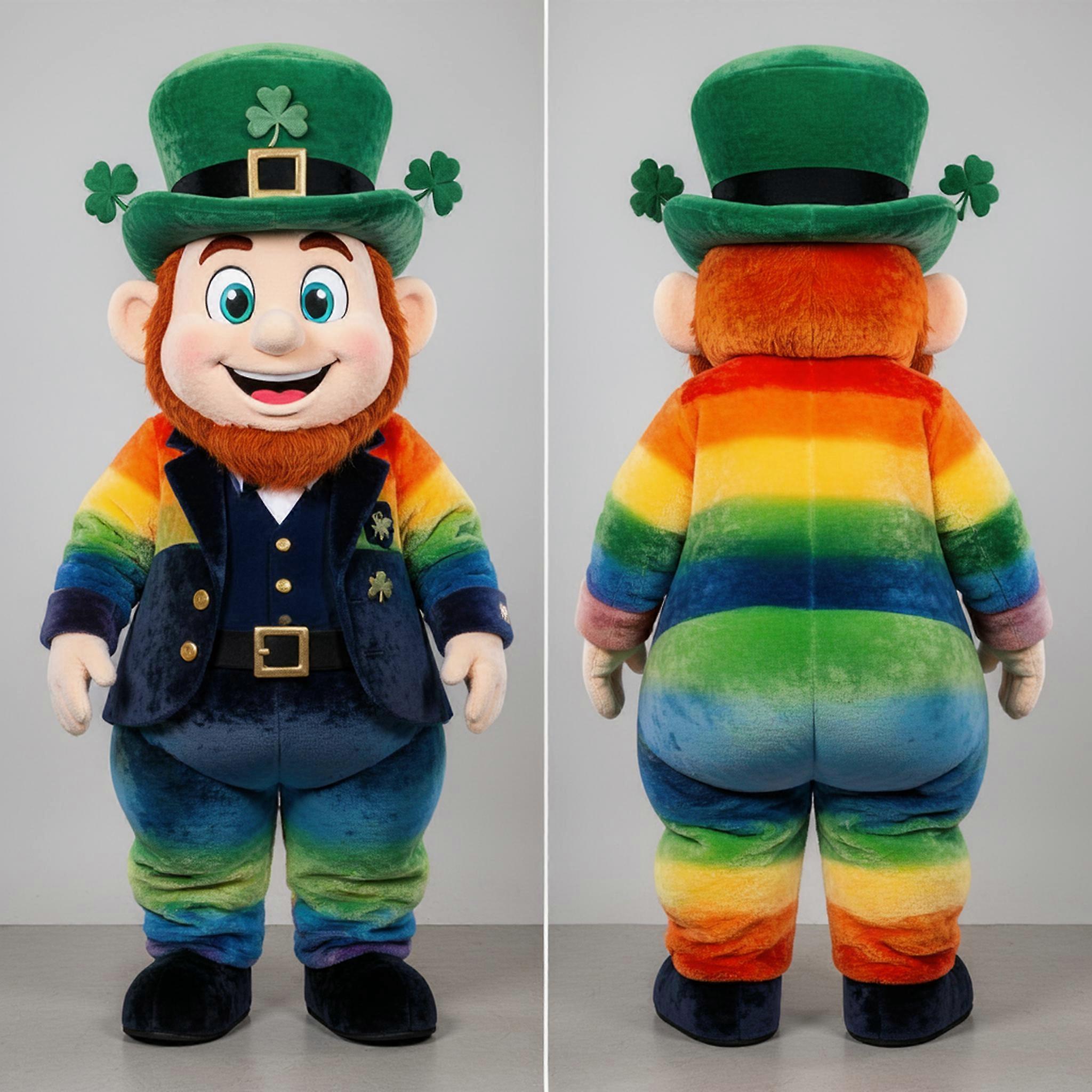 MASTICOT Vibrant Rainbow Navy Leprechaun Mascot