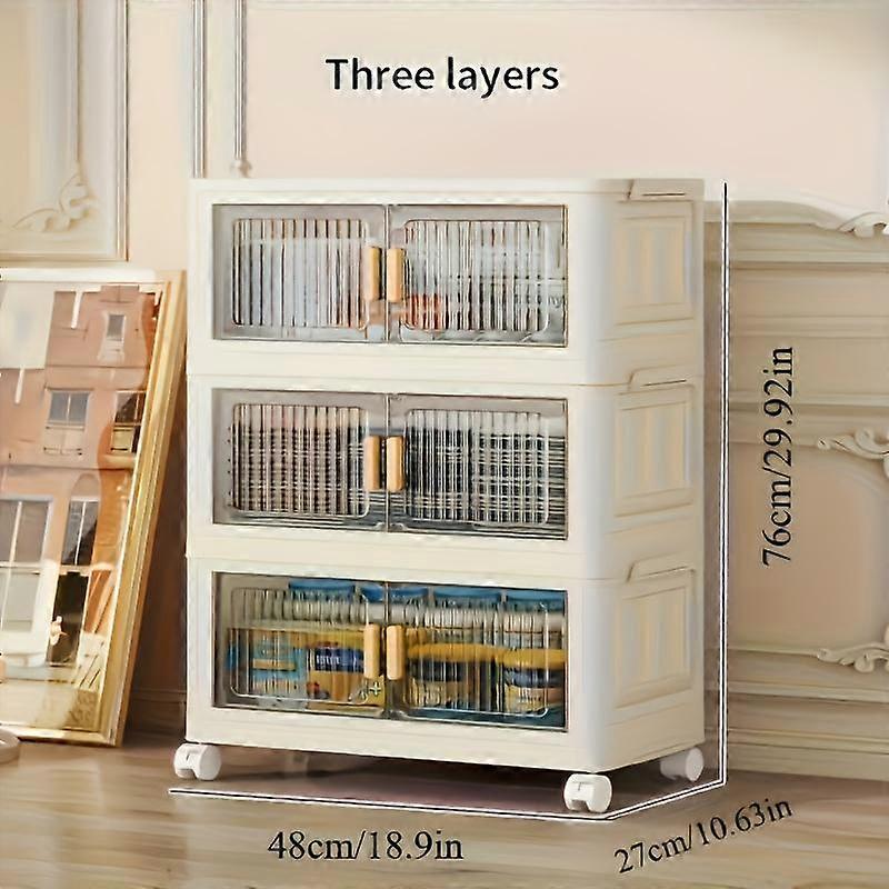 Stackable Practical Storage Cabinet with Doors and Wheels - Spacious Multi-functional Plastic Organizer - Practical Storage Rack