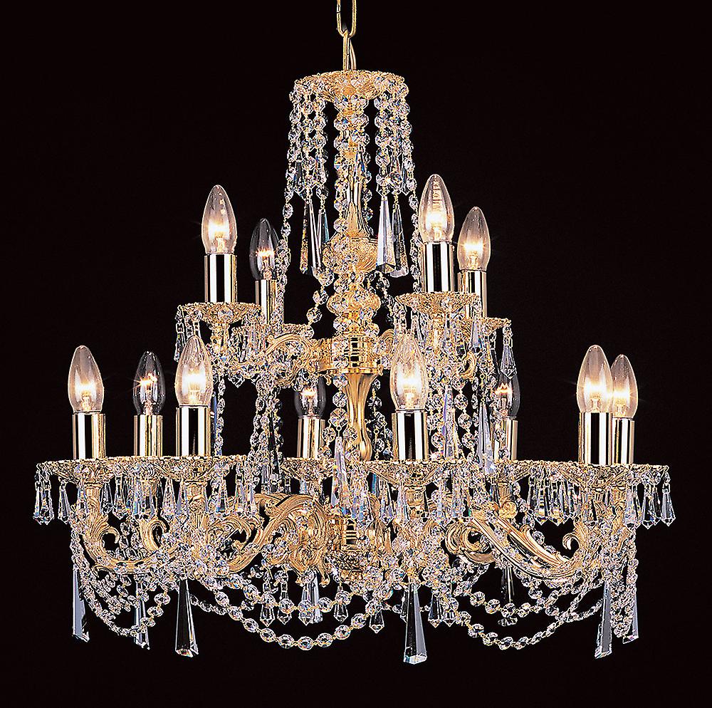 Impex Stuttgart Strass Cast Brass Gold 12 Arm Chandelier