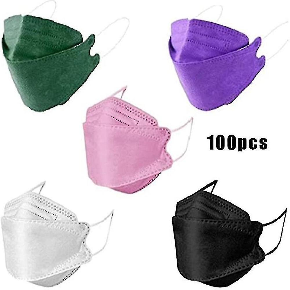 50/100Pcs Multicolor Adult Face Mask 4-Ply 3D Shape Face Protection Covering With Elastic Earloop