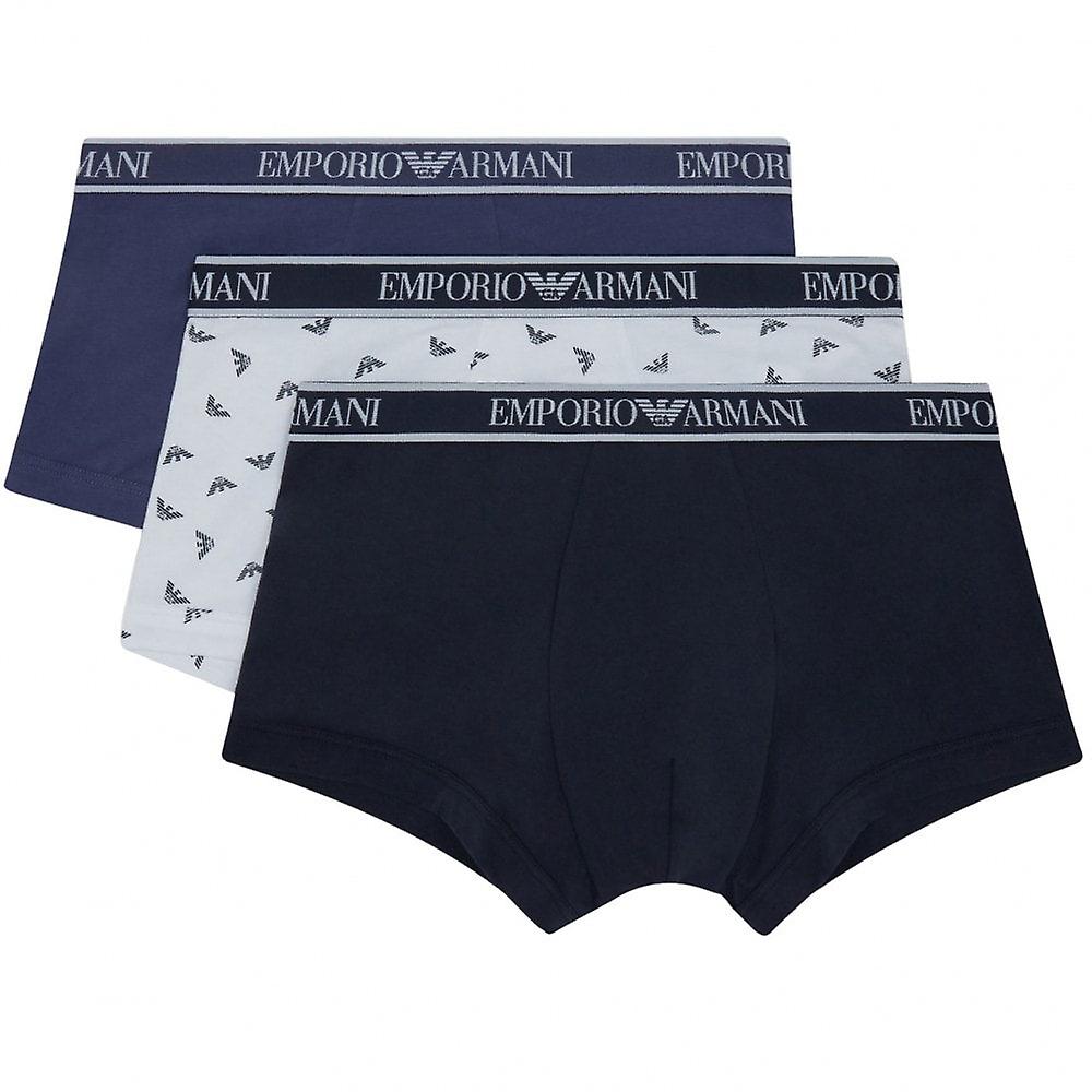 Emporio Armani 3 Pack Trunks Stretch Cotton - Blue/white Pattern