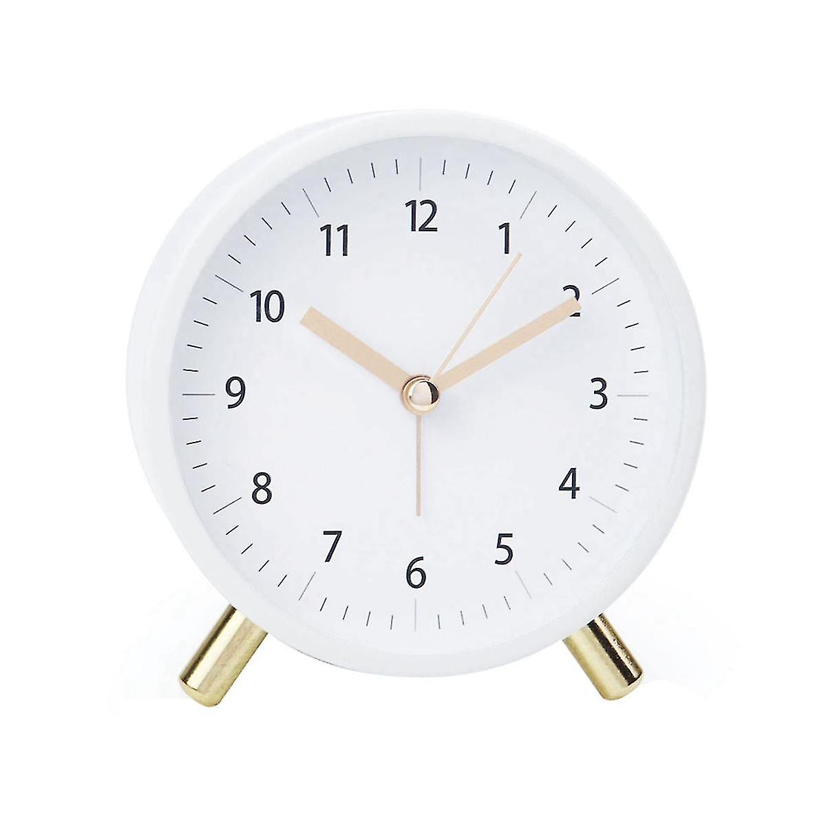 Alarm Clock 4.5inch Bedside Analog Alarm Clock For Bedroom Battery Operated Round Clock With Backlight, White