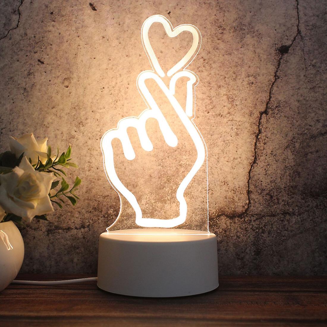 White Base Creative 3D Tricolor LED Decorative Night Light, Button Plug Version Heart