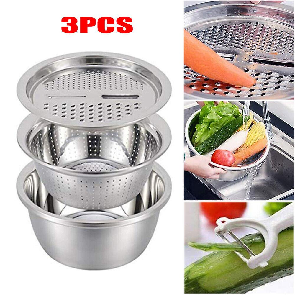 3-Piece Multifunctional Grater Basin Stainless Colander Fruit Vegetable Shredded
