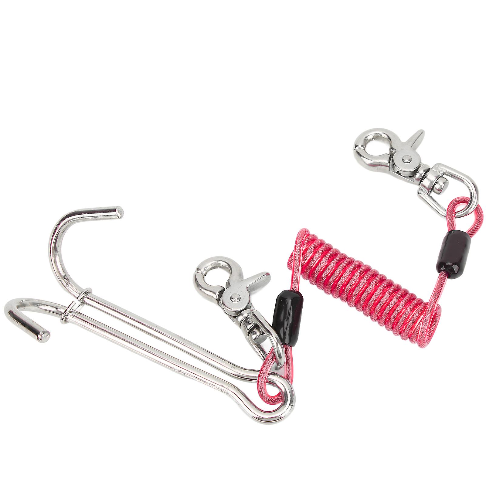 316 Stainless Steel Diving Hook, Double Reef Drift Hook with Coiled Cord, Rose Red