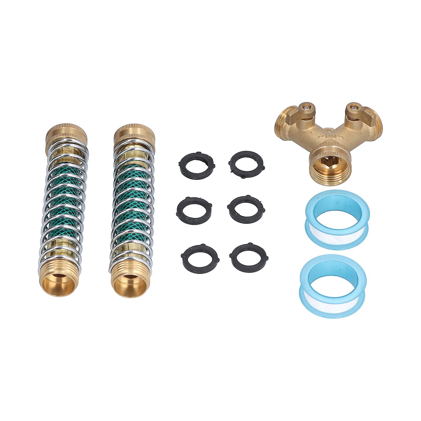 Hose Splitter Brass 2 Way Heavy Duty Anticorrosive Leakproof Water Hose Connector with Hose Protector Rubber Washers