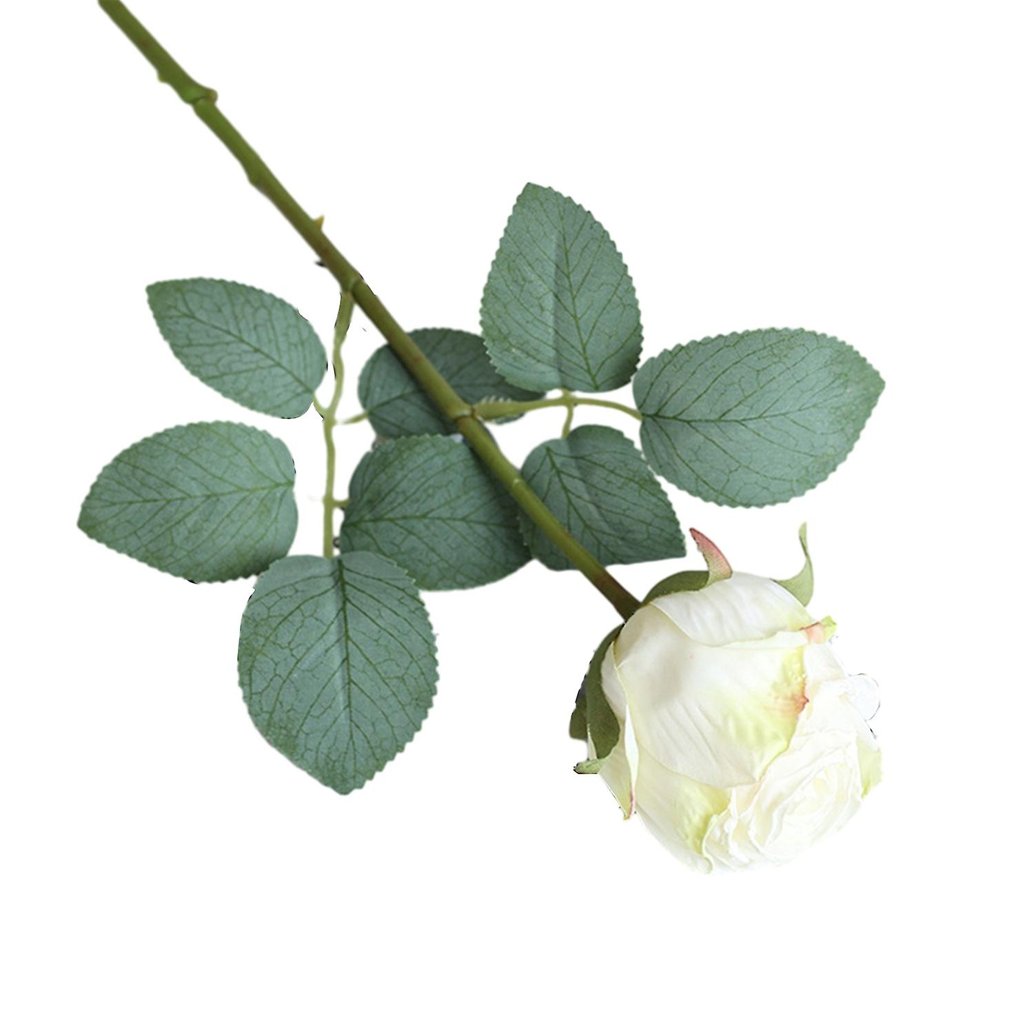 Artificial Rose Flower Branch with Stem Burnt Edge Green Leaves Realistic Reusable Non-withering Hom