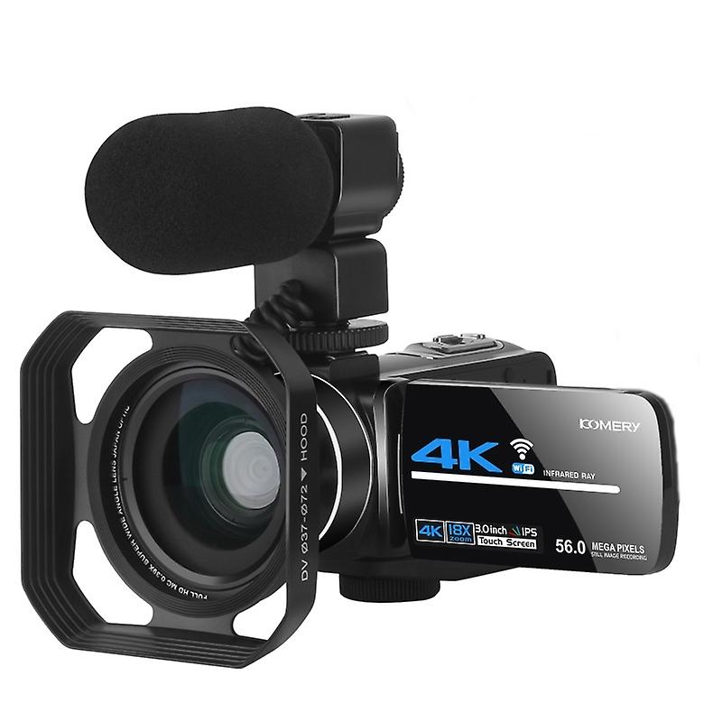 Cámara de video digital KOMERY AF2 4K con capucha + micrófono + lente gran angular