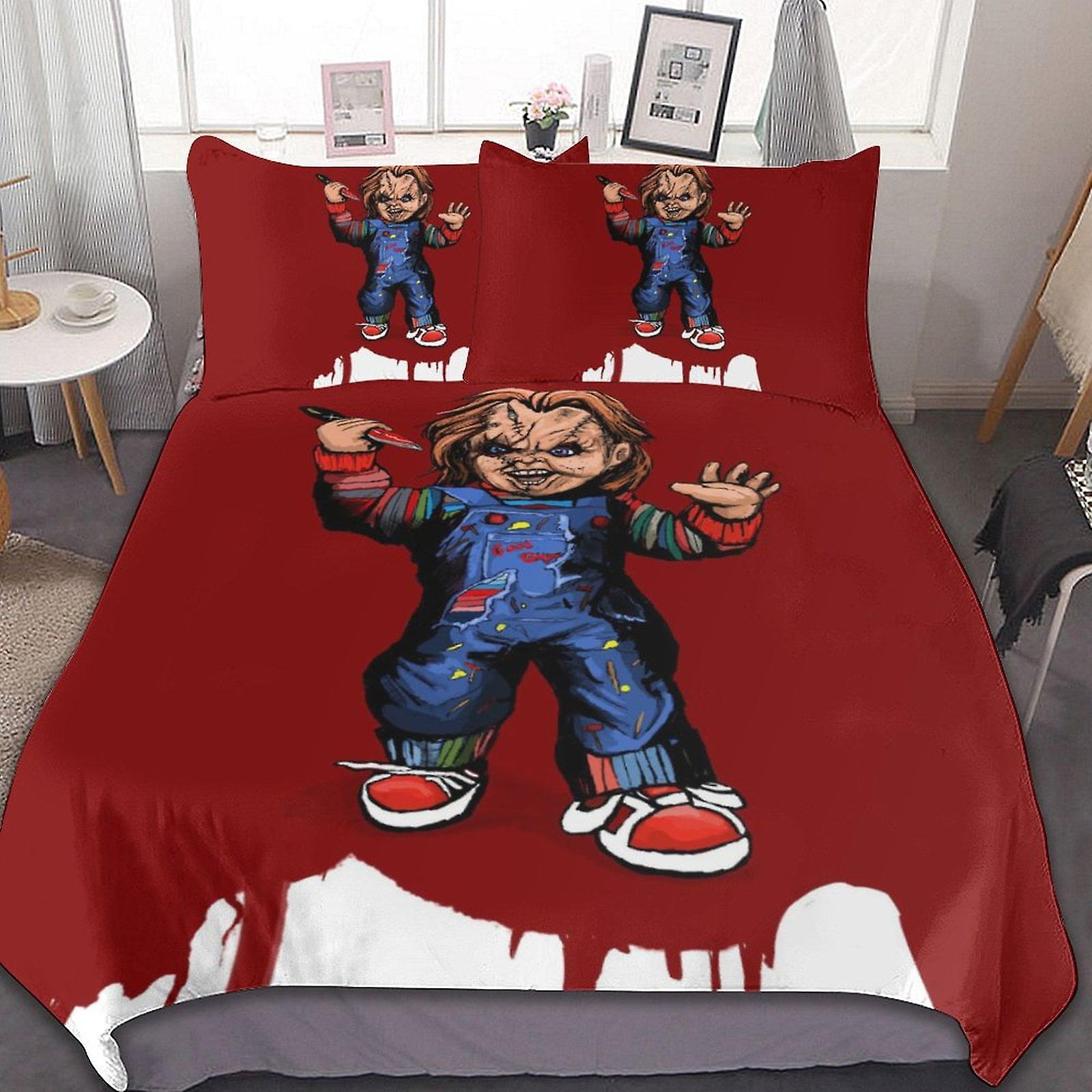 Chucky Horror Movie 3 st lakan set Andas påslakan med 2 kuddar Sham Soft All Seasons Sängkläder Set
