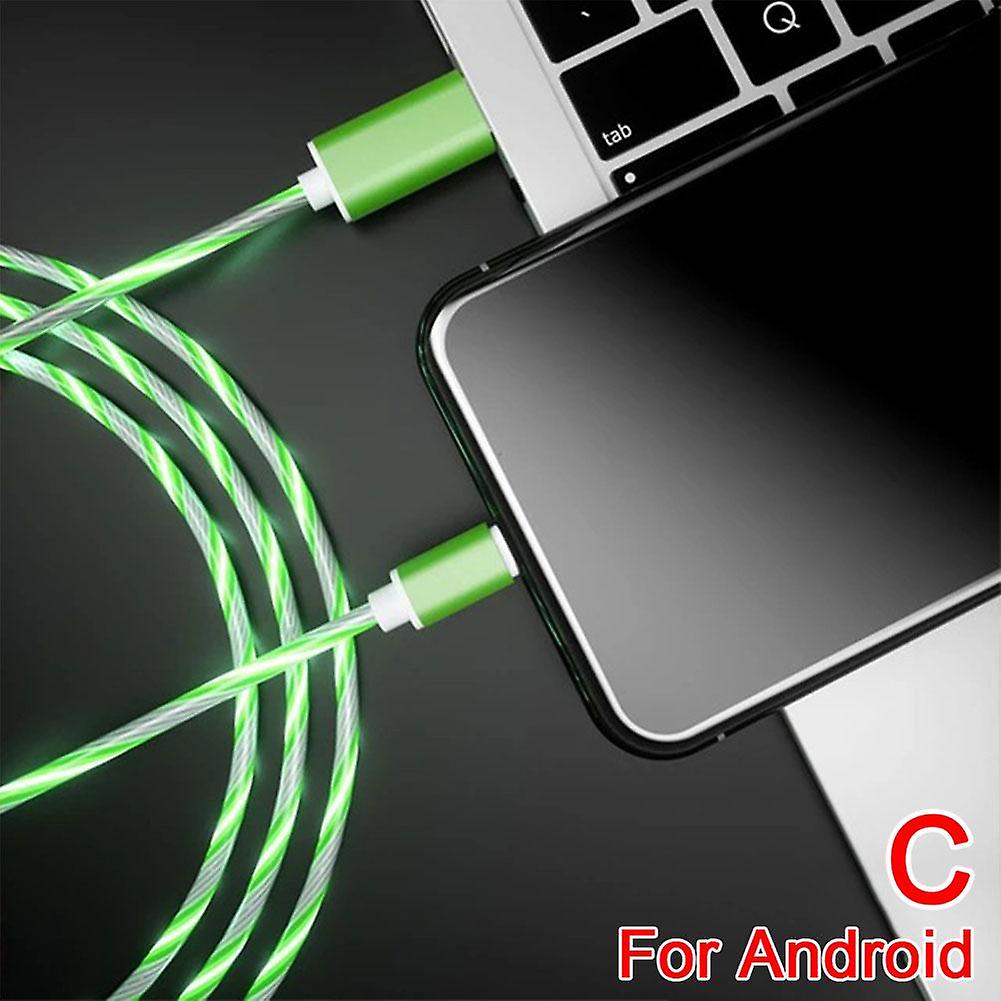 Android / TypeC cabo de carregamento rápido LED luminoso brilhante fluindo cabo USB colorido